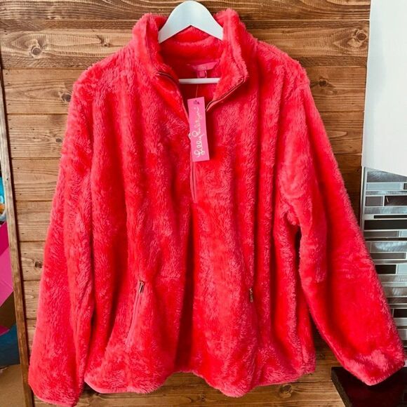 NWT Skipper Sherpa Fleece Popover Sweater in Ruby Red Half Zip - Picture 1 of 5